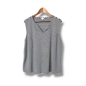 Talbots Striped Spilt-Neck Sleeveless Knit Top | 3X